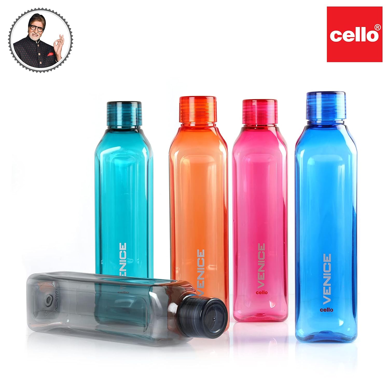 Cello Venice Water Bottles Set of 5, 1000ml Each | Unbreakable, BPA-Free, Food Grade Bottle 